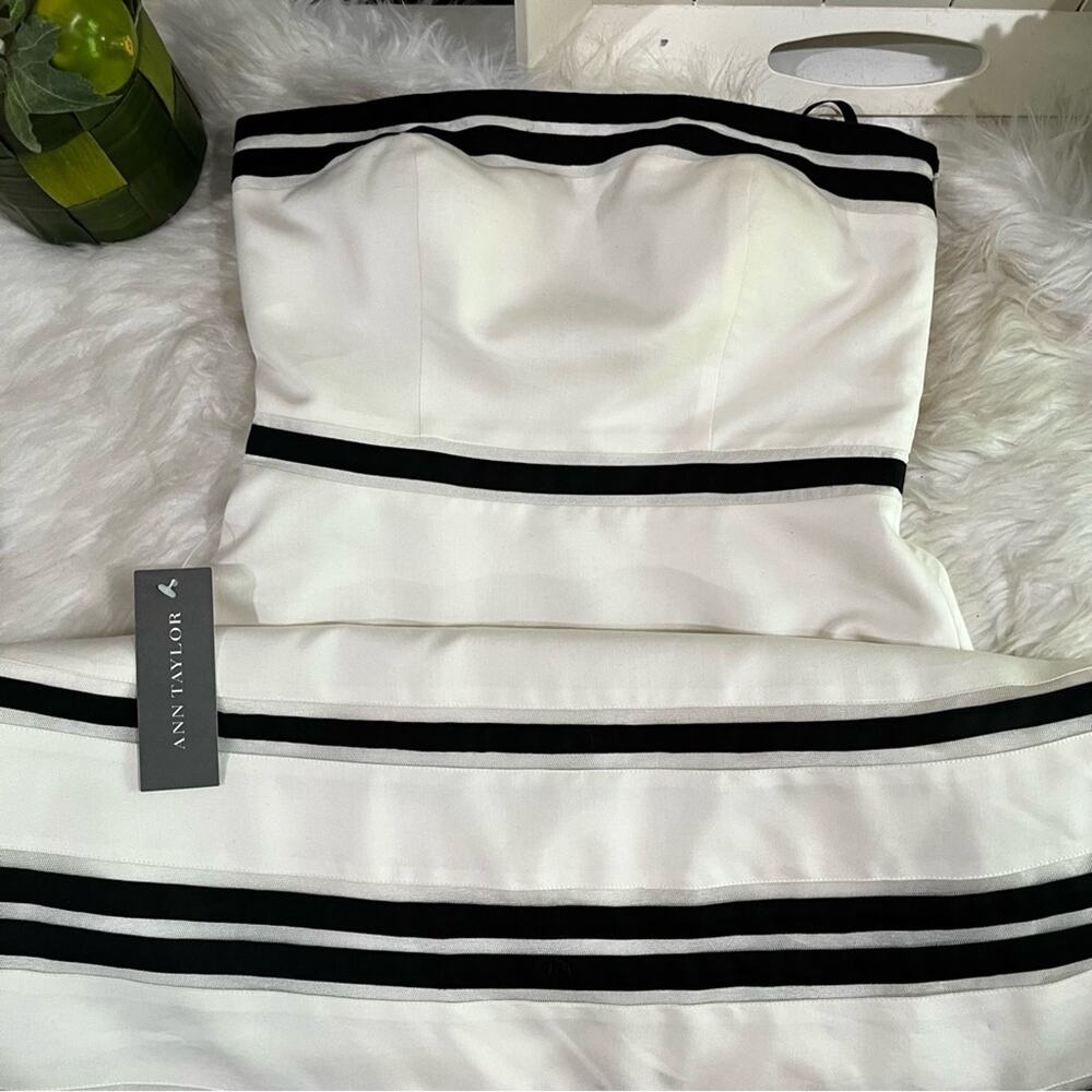 NEW Ann Taylor Silk Classic Structured Strapless Two-Tone Fit Flare Midi Dress - Picture 9 of 16